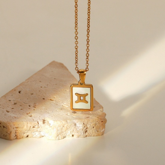 Immagine di Acciaio Inossidabile Collana Oro Placcato Bianco Rettangolo Costellazione Gemelli 45cm Lunghezza, 1 Pz