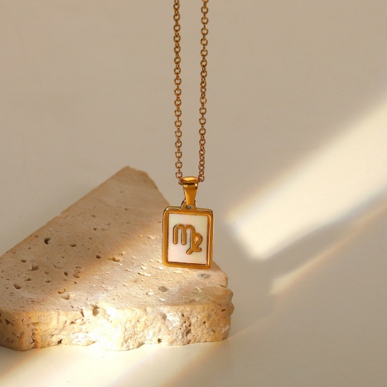 Immagine di Acciaio Inossidabile Collana Oro Placcato Bianco Rettangolo Costellazione Vergine 45cm Lunghezza, 1 Pz