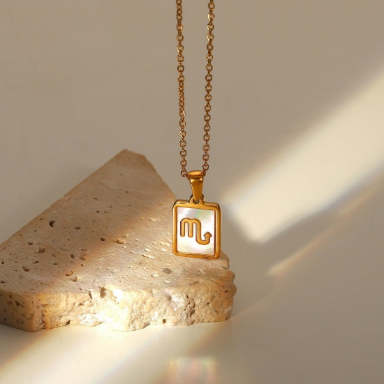 Immagine di Acciaio Inossidabile Collana Oro Placcato Bianco Rettangolo Costellazione Scorpione 45cm Lunghezza, 1 Pz