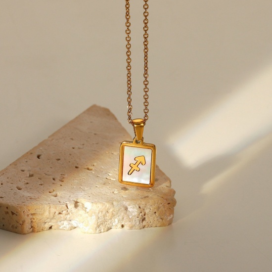 Immagine di Acciaio Inossidabile Collana Oro Placcato Bianco Rettangolo Costellazione Sagittario 45cm Lunghezza, 1 Pz