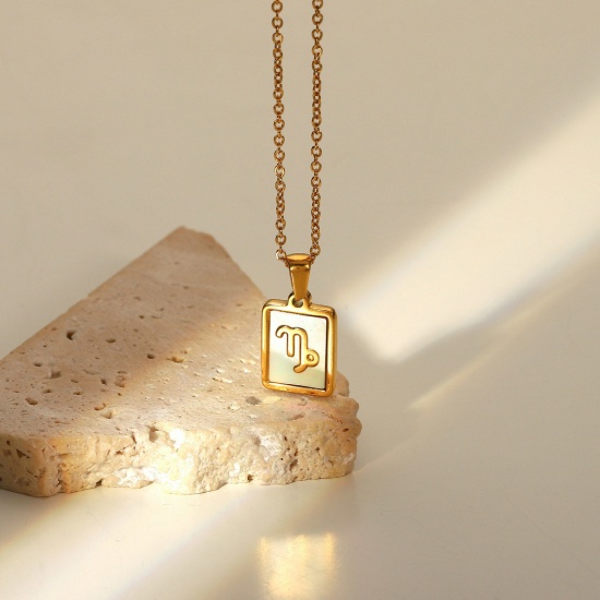 Immagine di Acciaio Inossidabile Collana Oro Placcato Bianco Rettangolo Costellazione Capricorno 45cm Lunghezza, 1 Pz