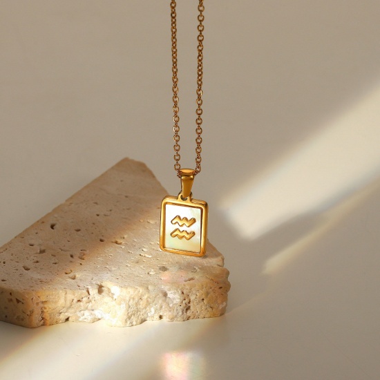 Immagine di Acciaio Inossidabile Collana Oro Placcato Bianco Rettangolo Costellazione Acquario 45cm Lunghezza, 1 Pz