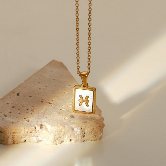 Immagine di Acciaio Inossidabile Collana Oro Placcato Bianco Rettangolo Costellazione Pesci 45cm Lunghezza, 1 Pz