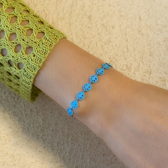 Picture of Copper Cute Bracelets Blue Smile Painted 21cm(8 2/8") long, 1 Piece