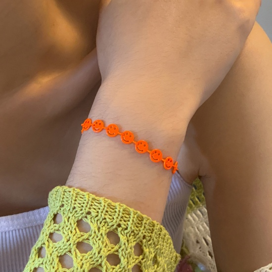 Picture of Copper Cute Bracelets Orange Smile Painted 21cm(8 2/8") long, 1 Piece