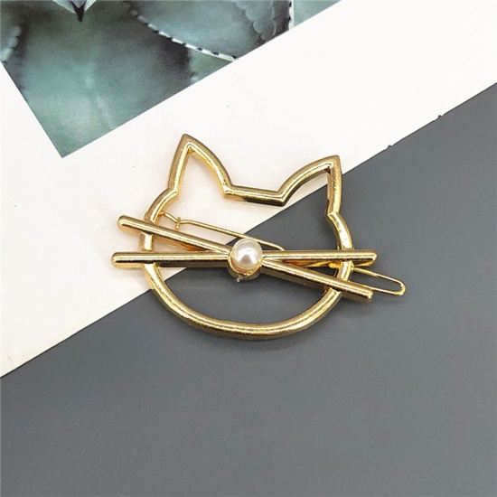 Bild von Einfach Metall Haarklammer Vergoldet Katze Hohl 6cm, 1 Stück