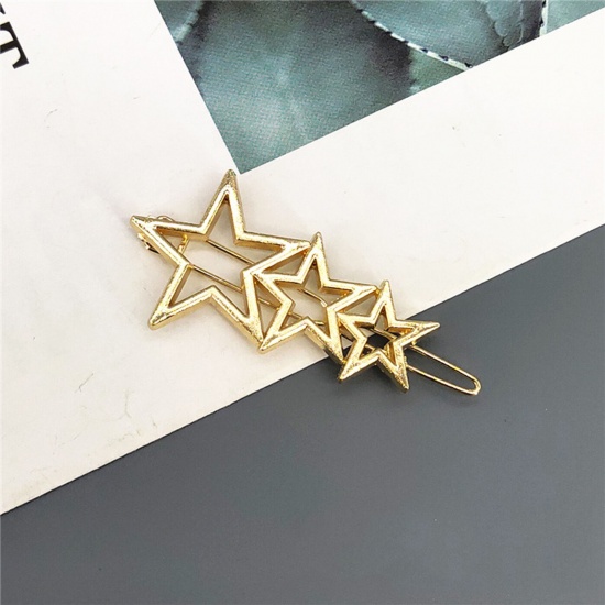 Bild von Einfach Metall Haarklammer Vergoldet Pentagramm Hohl 6cm, 1 Stück