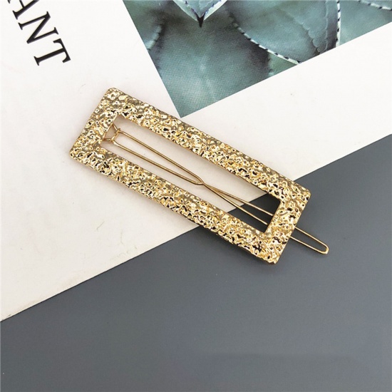 Bild von Einfach Metall Haarklammer Vergoldet Rechteck Hohl 8cm, 1 Stück