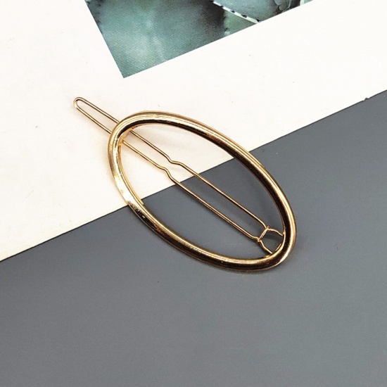シンプル  金属 ヘアクリップ 金メッキ 楕円形 透かし 6cm、 1 個 の画像