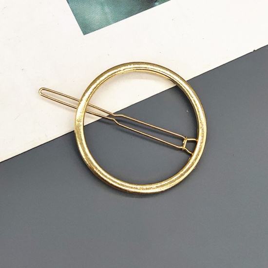 シンプル  金属 ヘアクリップ 金メッキ 円形 透かし 6cm、 1 個 の画像
