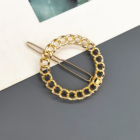 Bild von Einfach Metall Haarklammer Vergoldet Gliederkette Rund Hohl 6cm, 1 Stück
