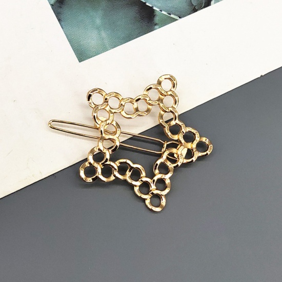 Bild von Einfach Metall Haarklammer Vergoldet Gliederkette Pentagramm Hohl 6cm, 1 Stück