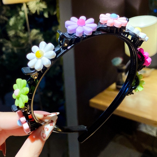 Picture of Acrylic & Resin Children Kids Headband Hair Hoop Braided Hairstyle Multicolor Flower 11cm Dia., 1 Piece