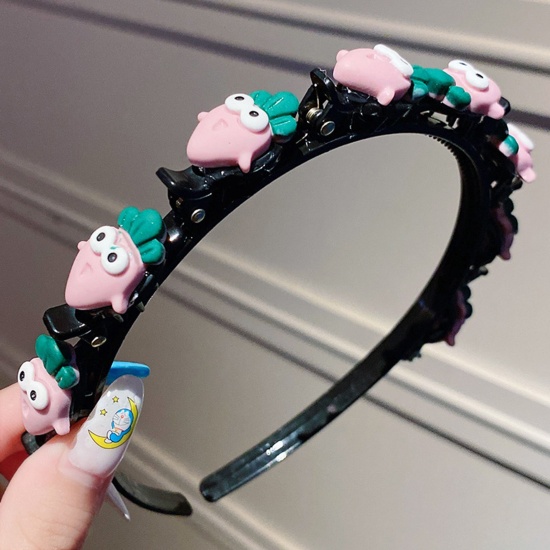Picture of Acrylic & Resin Children Kids Headband Hair Hoop Braided Hairstyle Pink Radish 11cm Dia., 1 Piece