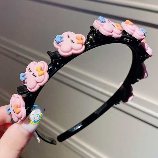 Picture of Acrylic & Resin Children Kids Headband Hair Hoop Braided Hairstyle Pink Flower 11cm Dia., 1 Piece
