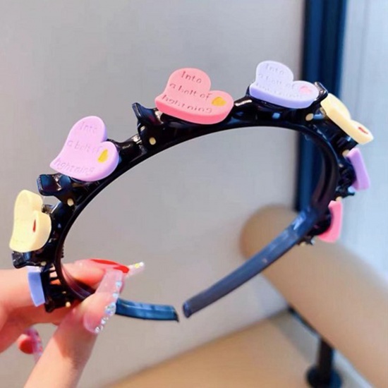 Picture of Acrylic & Resin Children Kids Headband Hair Hoop Braided Hairstyle Multicolor Heart 11cm Dia., 1 Piece