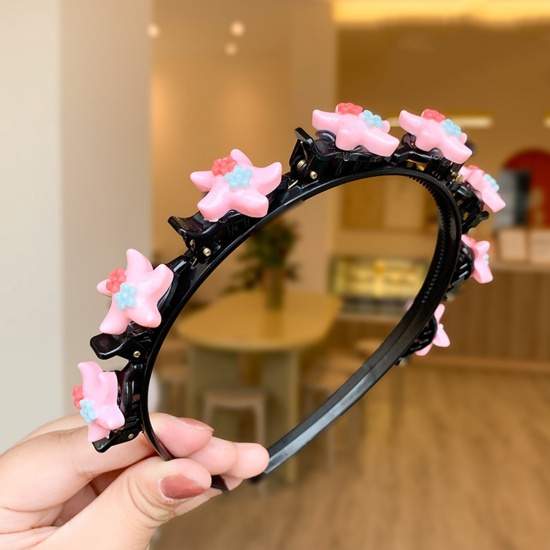 Picture of Acrylic & Resin Children Kids Headband Hair Hoop Braided Hairstyle Pink Star Fish 11cm Dia., 1 Piece