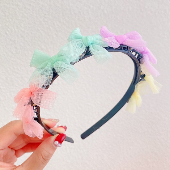 Picture of Acrylic & Resin Children Kids Headband Hair Hoop Braided Hairstyle Multicolor Bowknot Lace 11cm Dia., 1 Piece