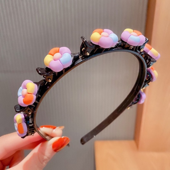 Picture of Acrylic & Resin Children Kids Headband Hair Hoop Braided Hairstyle Multicolor Flower 11cm Dia., 1 Piece