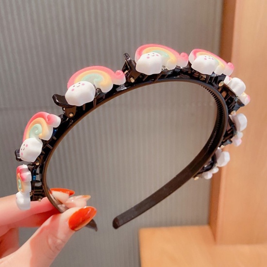 Picture of Acrylic & Resin Children Kids Headband Hair Hoop Braided Hairstyle Multicolor Rainbow 11cm Dia., 1 Piece