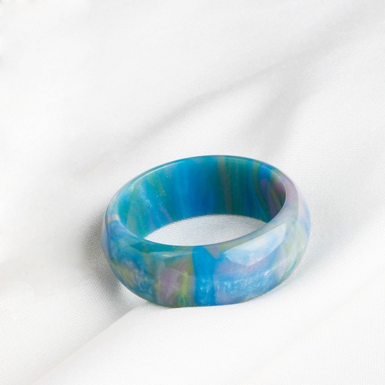 Picture of Acrylic Retro Unadjustable Rings Green Blue Luster 15.7mm(US Size 5), 1 Piece