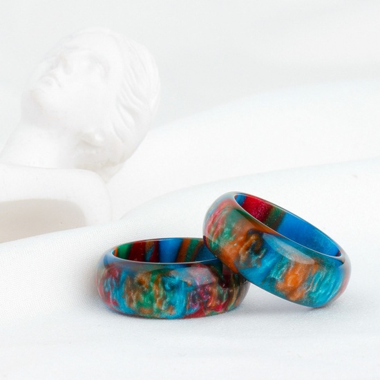 Picture of Acrylic Retro Unadjustable Rings Multicolor Luster 15.7mm(US Size 5), 1 Piece
