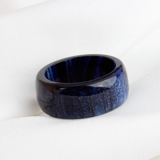 Picture of Acrylic Retro Unadjustable Rings Dark Blue Luster 15.7mm(US Size 5), 1 Piece