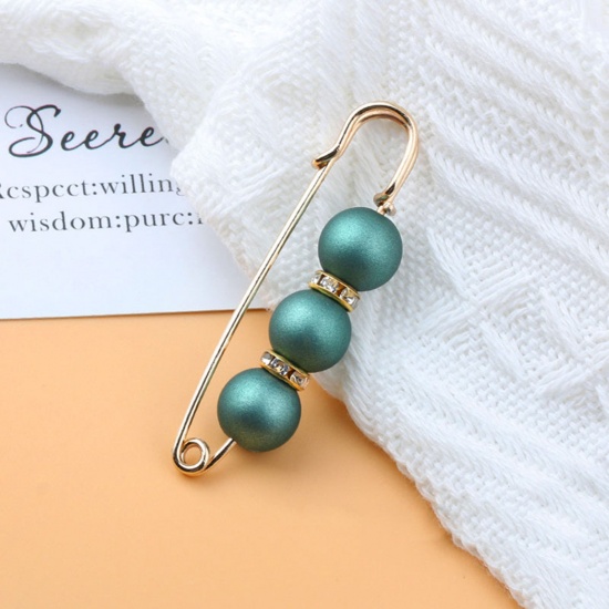 Immagine di Acrilato Elegante Spilla Oro Placcato Verde Imitata Perla Trasparente Strass 5.8cm, 1 Pz