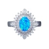 Picture of Elegant Unadjustable Rings Silver Tone Oval Clear Rhinestone Blue Cubic Zirconia 16.5mm(US Size 6), 1 Piece