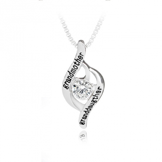 Imagen de Mother's Day Charm Necklace Gold Plated Message " Granddaughter " Clear Rhinestone 50cm(19 5/8") long, 1 Piece