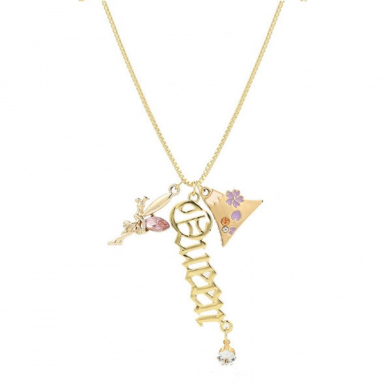 Immagine di Clothes Charm Necklace Gold Plated Skirt Clear Rhinestone Enamel 51cm(20 1/8") long, 1 Piece