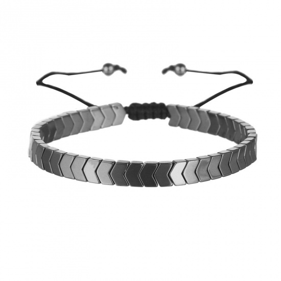 Bild von Hämatit Geometrie Serie Geflochtene Armbänder Metallschwarz Pfeilspitze Verstellbar 16cm lang, 1 Strang