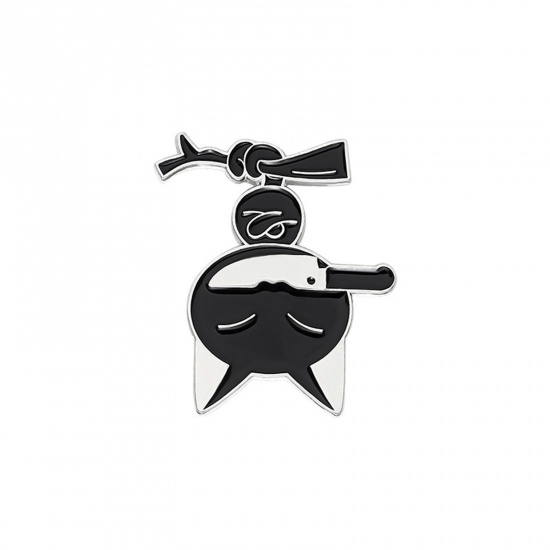 Picture of Cute Pin Brooches Knife Cat Black Enamel 3cm x 2.5cm, 1 Piece