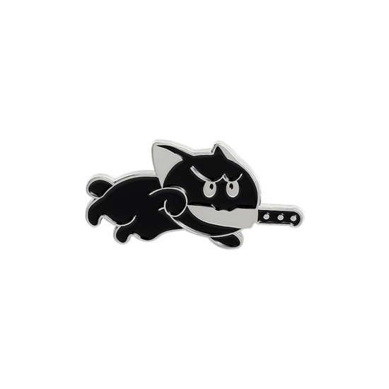 Picture of Cute Pin Brooches Knife Cat Black Enamel 3cm x 1.5cm, 1 Piece