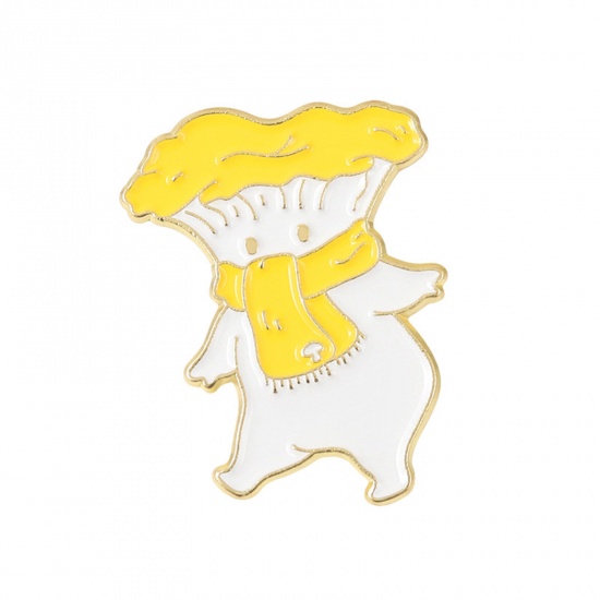 Picture of Cute Pin Brooches Mushroom Cartoon Images Gold Plated Yellow Enamel 3cm x 2cm, 1 Piece