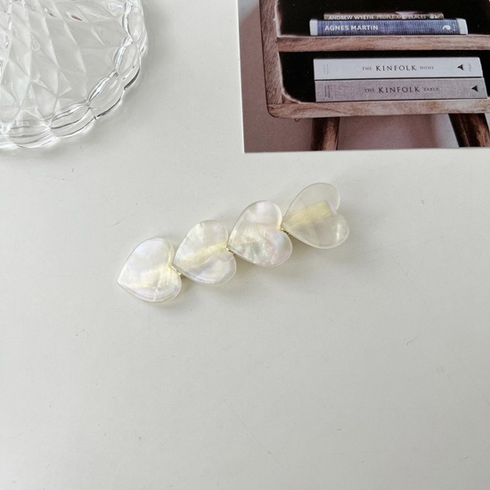 Immagine di Acetic Acid Resin Acetate Acrylic Acetimar Marble Retro Hair Clips Gold Plated AB Color Heart 6.9cm x 2cm, 1 Piece
