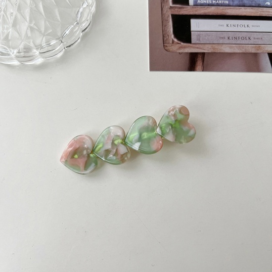 Immagine di Acetic Acid Resin Acetate Acrylic Acetimar Marble Retro Hair Clips Gold Plated Green Heart 6.9cm x 2cm, 1 Piece
