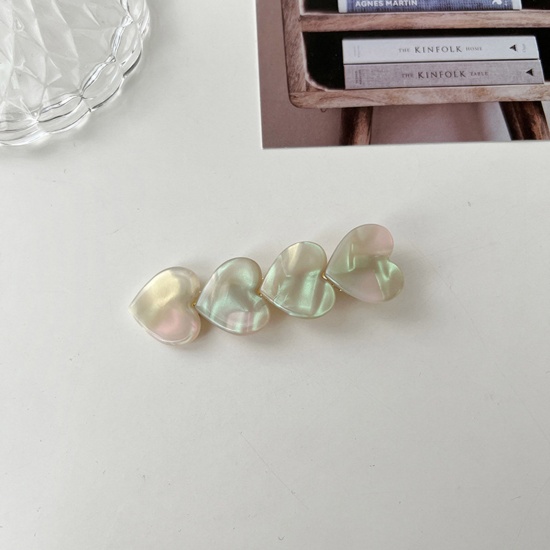 Immagine di Acetic Acid Resin Acetate Acrylic Acetimar Marble Retro Hair Clips Gold Plated Light Khaki Heart 6.9cm x 2cm, 1 Piece