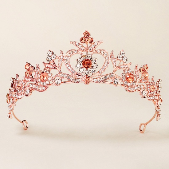 Picture of Wedding Garland Headdress Tiara Crowns Rose Gold Crown Clear Rhinestone 14cm x 5cm, 1 Piece