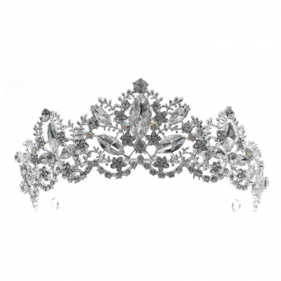 Immagine di Wedding Garland Headdress Tiara Crowns Silver Tone Crown Clear Rhinestone 13.5cm x 5.5cm, 1 Piece