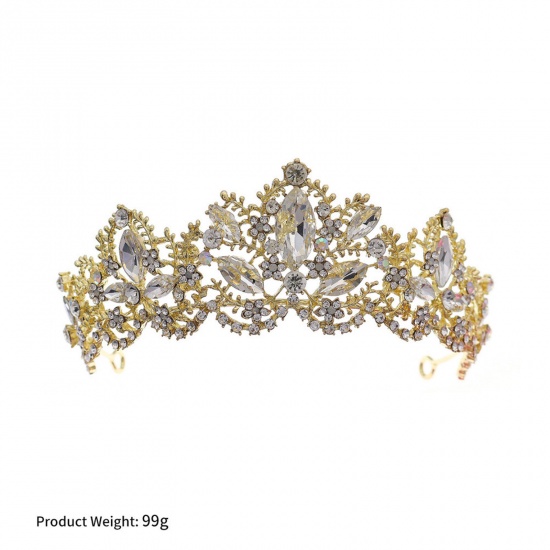 Immagine di Wedding Garland Headdress Tiara Crowns Gold Plated Crown Clear Rhinestone 13.5cm x 5.5cm, 1 Piece