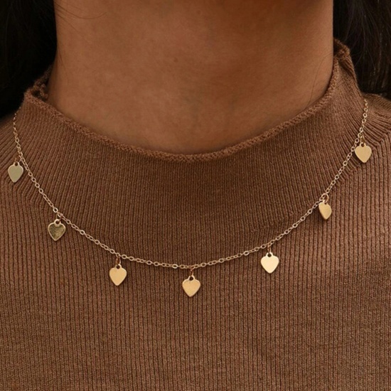 Image de Stylish Necklace Gold Plated Tassel Heart 36cm long, 1 Piece