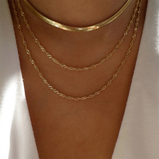 Picture of Stylish Multilayer Layered Necklace Gold Plated Link Chain 36-45cm long, 1 Piece