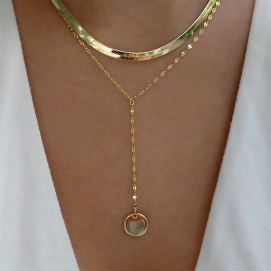 Image de Stylish Multilayer Layered Necklace Gold Plated Tassel Round Imitation Gemstones 36-40cm long, 1 Piece