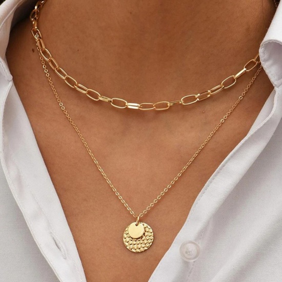Picture of Stylish Multilayer Layered Necklace Gold Plated Link Chain Round 36-45cm long, 1 Piece