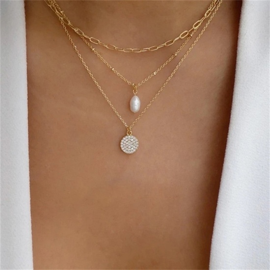 Image de Stylish Multilayer Layered Necklace Gold Plated Link Chain Round 36-45cm long, 1 Piece