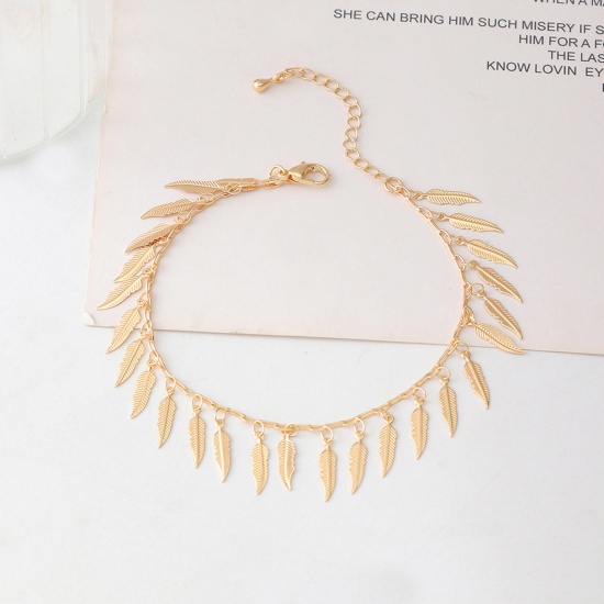 Picture of Exquisite Anklet Gold Plated Tassel Leaf 20cm(7 7/8") long, 1 Piece