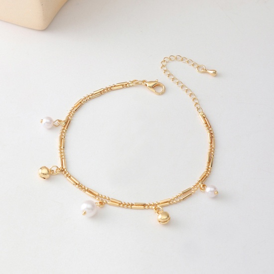 Picture of Exquisite Anklet Gold Plated Bell Imitation Pearl 20cm(7 7/8") long, 1 Piece