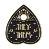 Picture of Punk Pin Brooches Heart Sun Moon Star Message " THEY & THEM " Gold Plated Black Painted 2.8cm x 2.3cm, 1 Piece