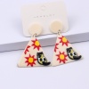 Picture of Acrylic Cute Ear Post Stud Earrings Silver Tone Creamy-White Triangle Cat 6cm x 3cm, 1 Pair